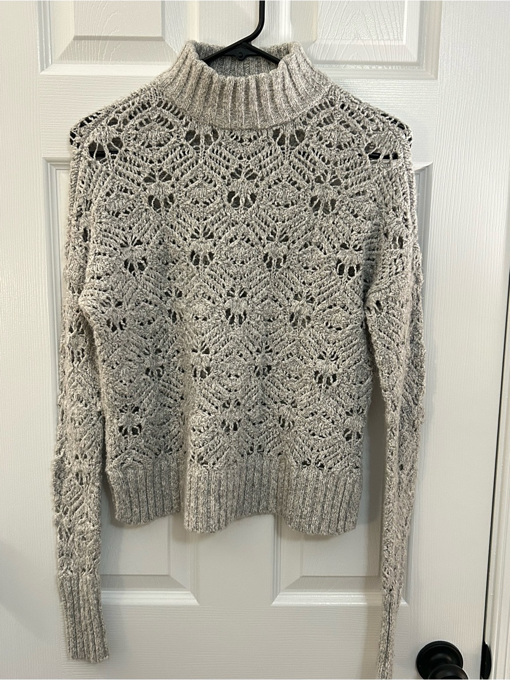 American Eagle Outfitters Light Gray Crochet Turtleneck Sweater